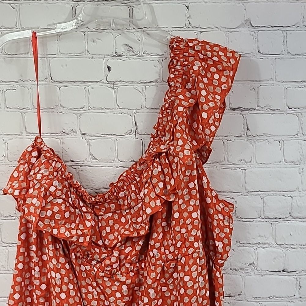 Lane Bryant One Shoulder Dress 26W Orange Confetti Ruffle Plus Size Midi Outfit - Picture 9 of 10